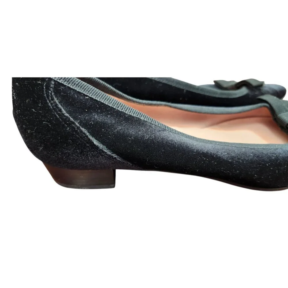 Fabio Rusconi Black Velvet Bow Ballet Flats Pointed Toe Low Heel Italy EU 38